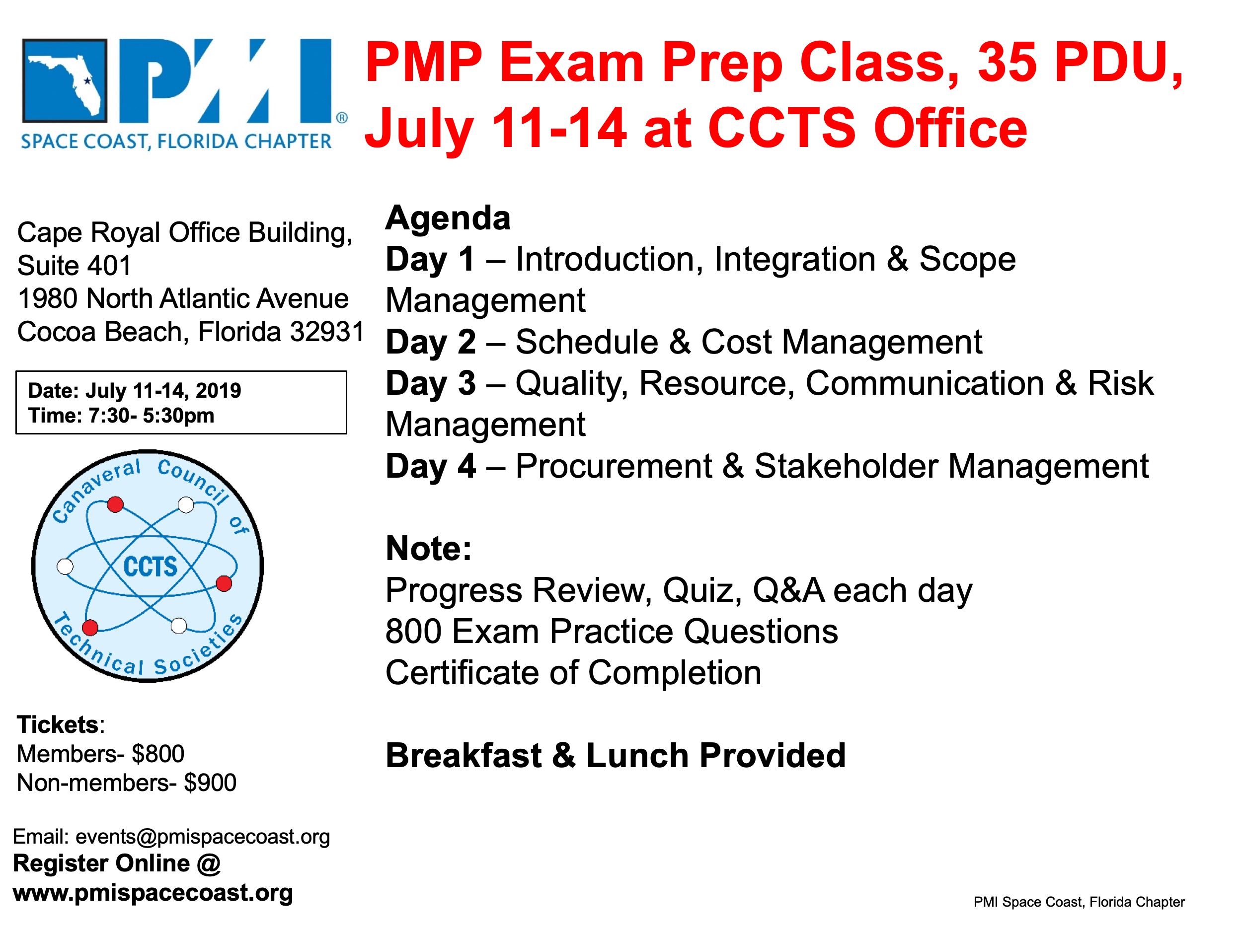 PMI SCFC 2019 July PMP Class Flyer